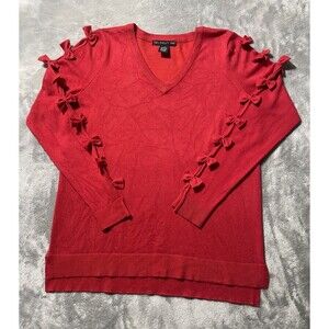 Two Twenty Five  Sweater  Red With Bows On Sleeves Women’s Medium